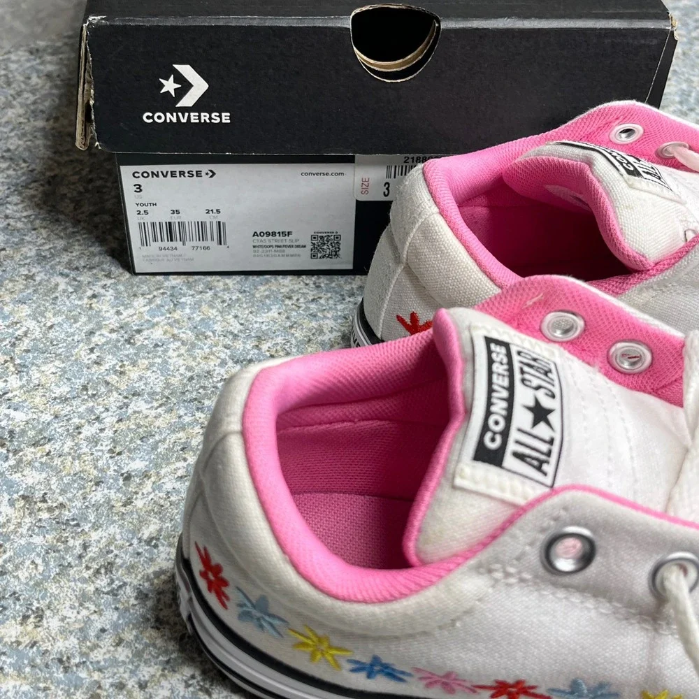 Converse Shoes CTAS Street Slip Youth 3 White Canvas Pink Floral A09815F Sneaker